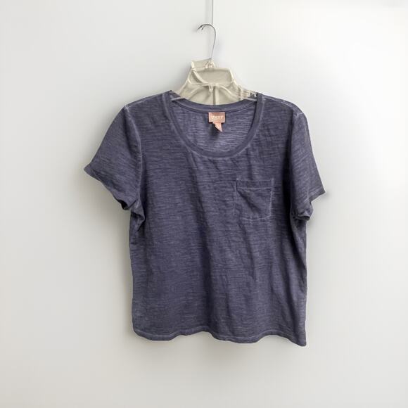 Chicos Blue Short Sleeve Slub Knit Tee Size 2 Large Casual Pocket Essential - Picture 1 of 5